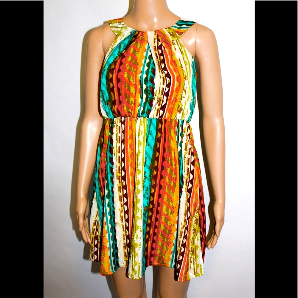 💚3/20$5/25💚BCX MULTICOLOR HIGH NECK MINI FLARE DRESS UEC